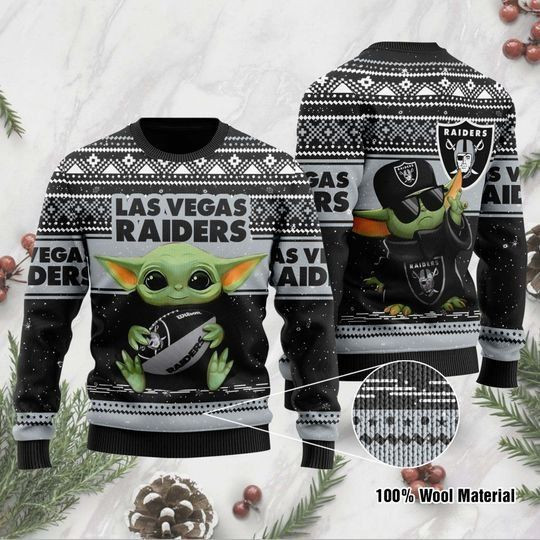 Las Vegas Raiders Yoda Ugly Christmas Sweater
