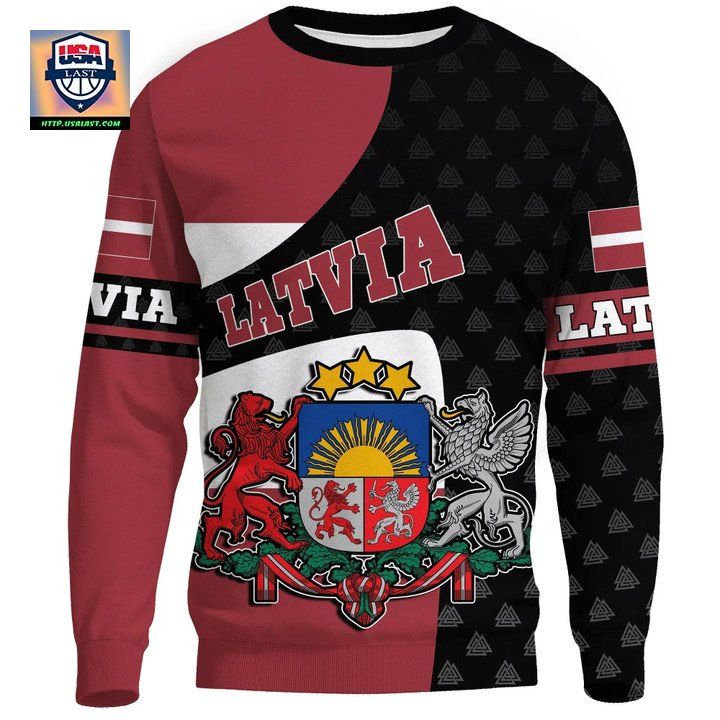 Latvia Sweater Flag And Valknut Symbols A31