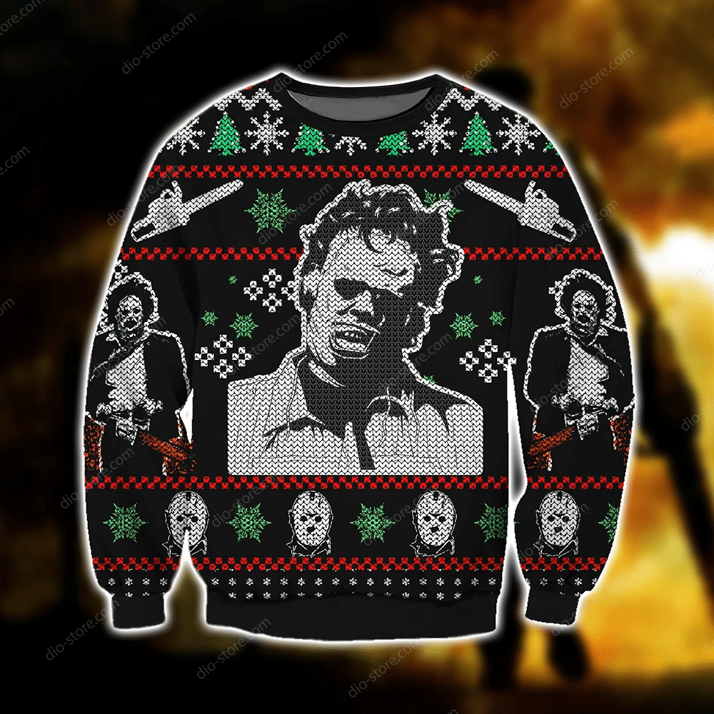 Leatherface Knitting Pattern 3D Print Ugly Christmas Sweater