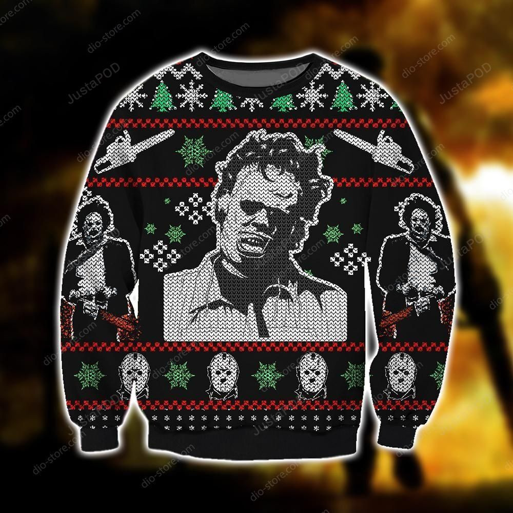 Leatherface Knitting Pattern 3D Print Ugly Christmas Sweater, Perfect Holiday Gift