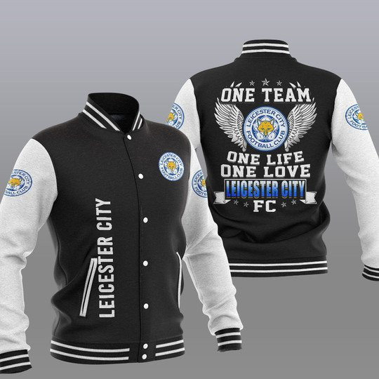 Leicester City FC One Team One Life One Love Black Baseball Jacket for Men & Women | Soccer Team Fan Gift