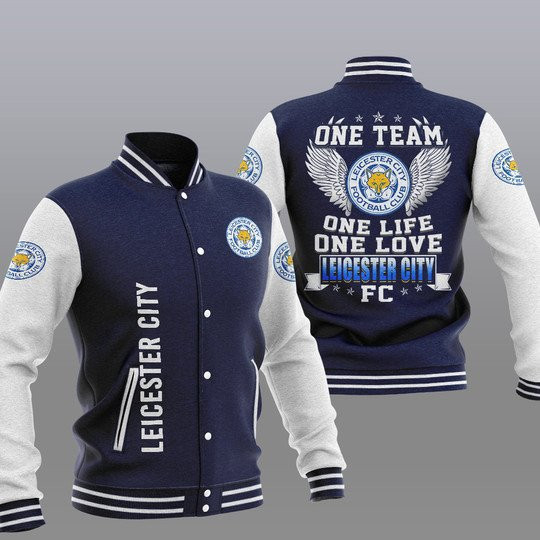 Leicester City FC One Team One Life One Love Dark Blue Baseball Jacket for Men & Women | Soccer Team Fan Gift