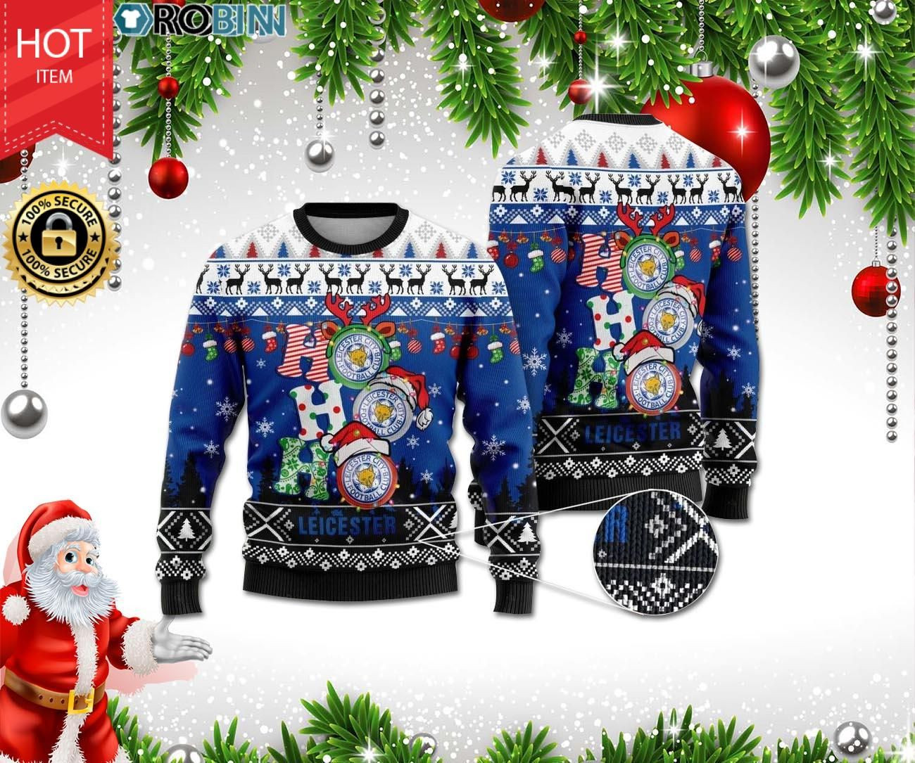 Leicester Ho Ho Ho 3D Print Ugly Christmas Sweater, Perfect Holiday Gift