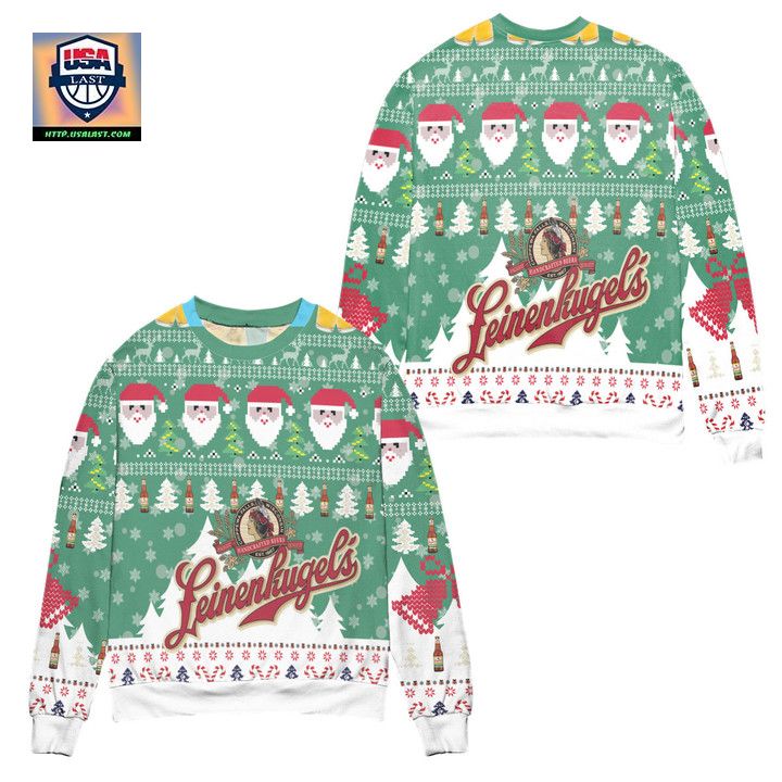Leinenkugels Beer Logo Christmas Pattern Ugly Christmas Sweater White Green