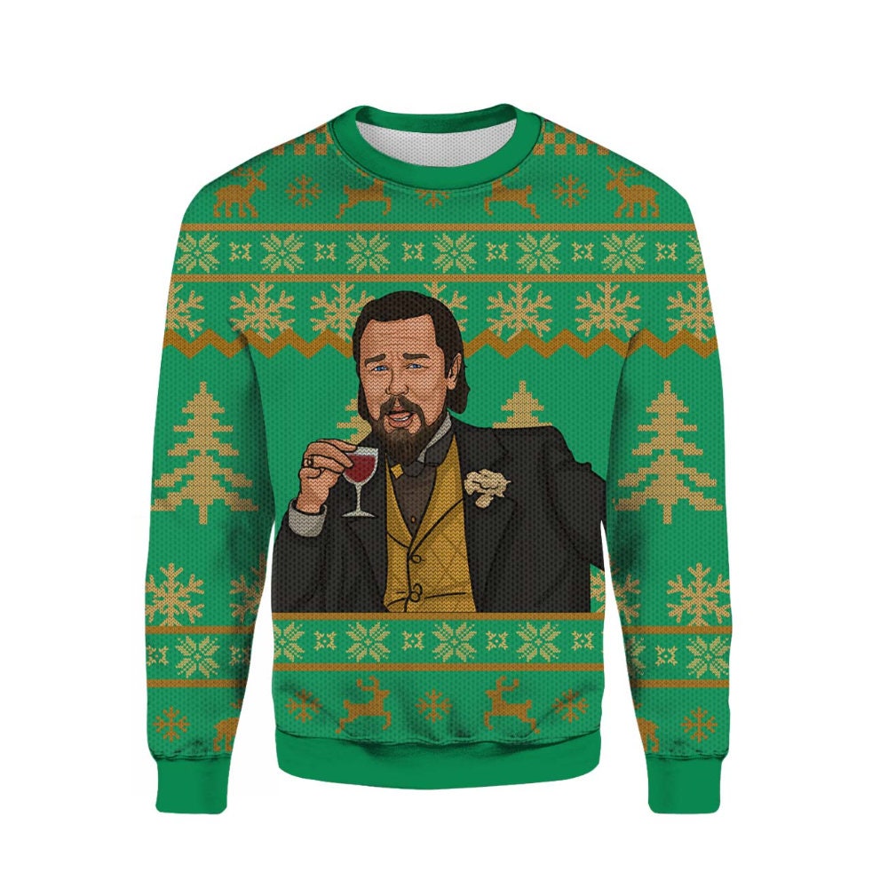 Leo Laughing Meme Ugly Christmas Sweater