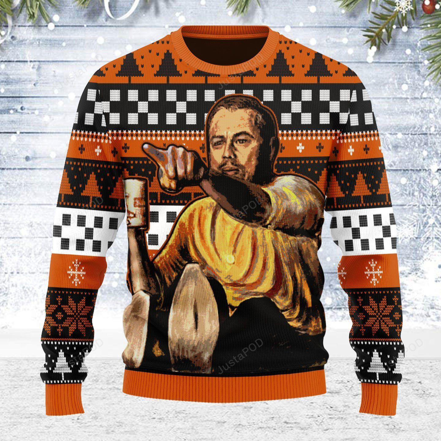 Leo Pointing Meme Ugly Christmas Sweater, Perfect Holiday Gift
