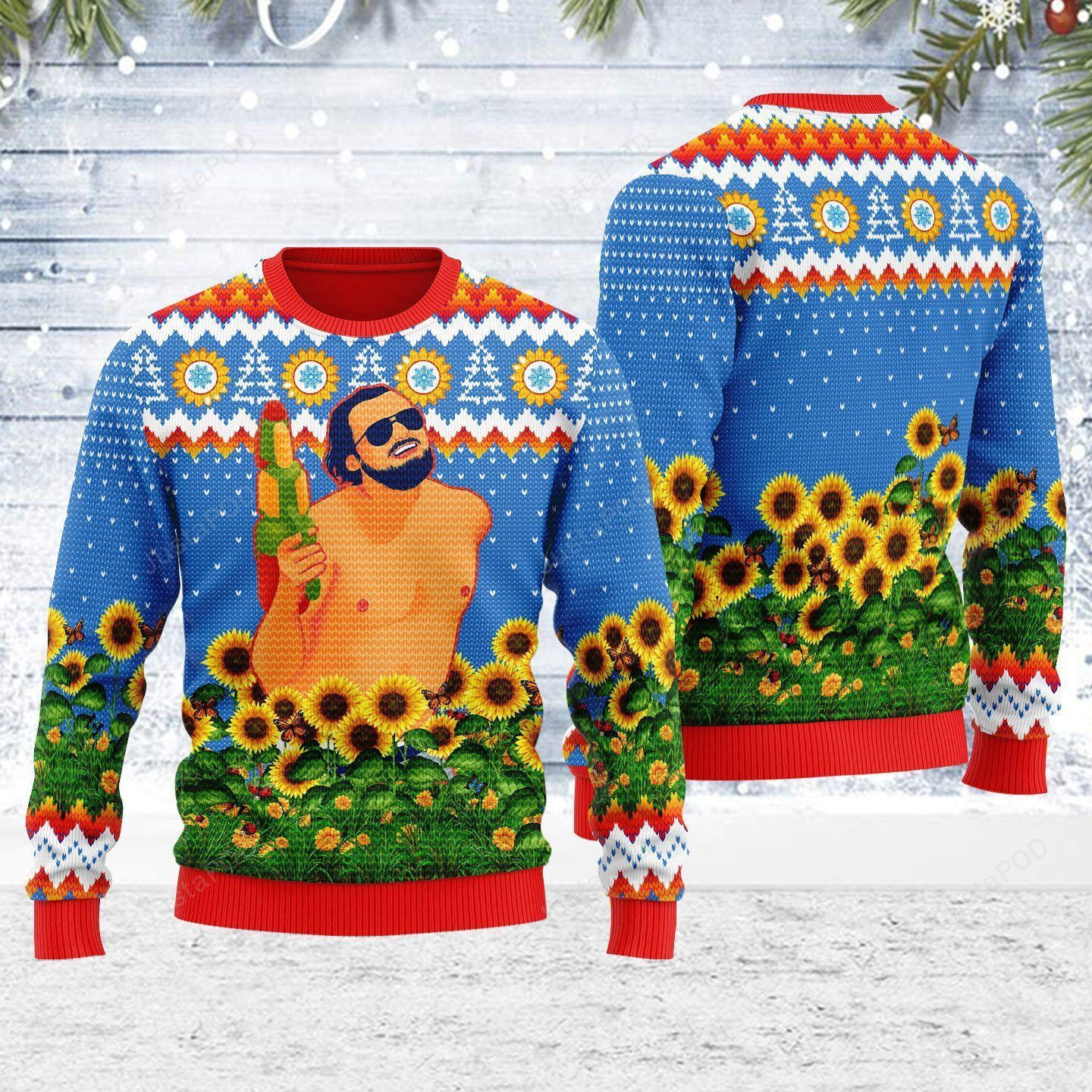 Leo Running With Water Gun Ugly Christmas Sweater, Perfect Holiday Gift