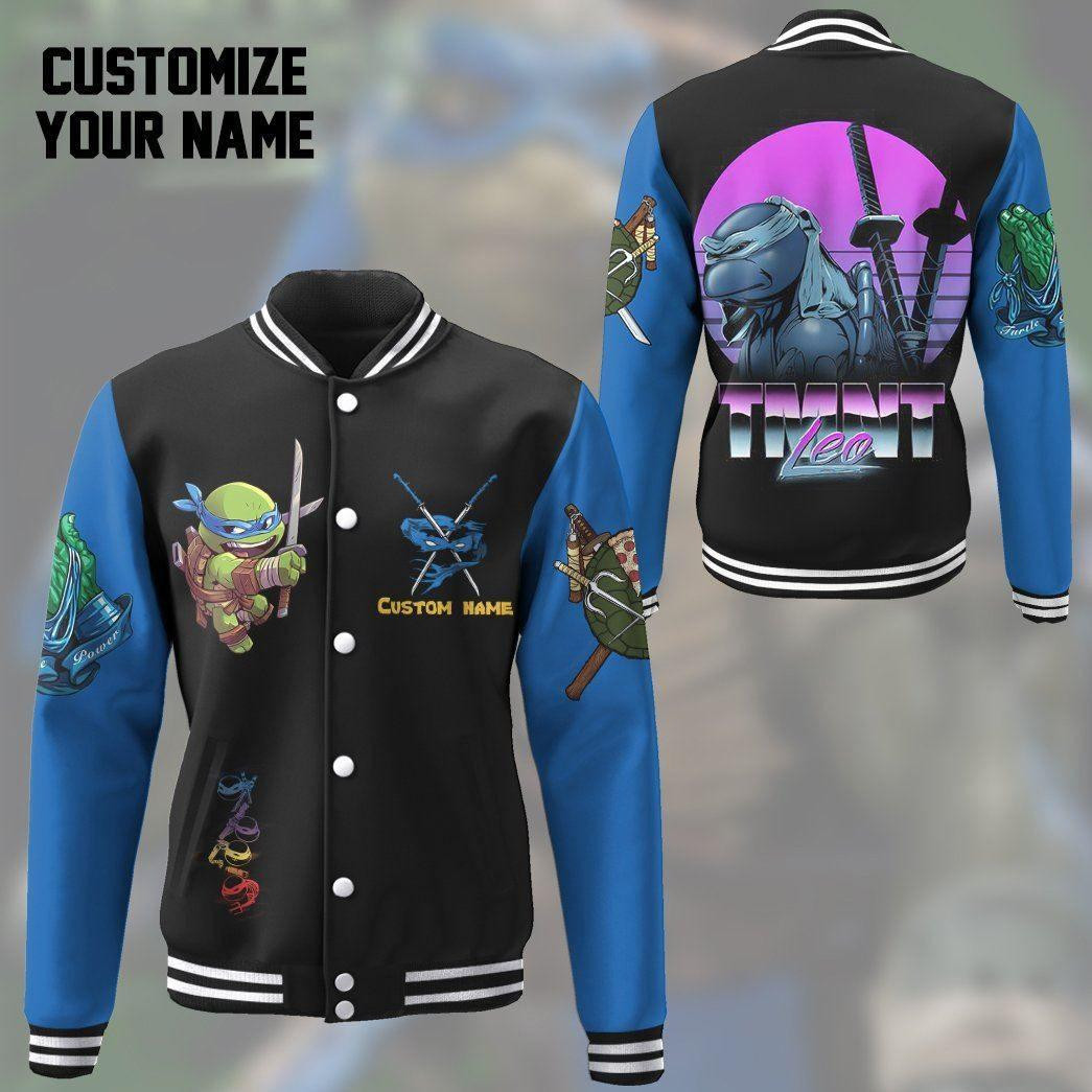 Leonardo TMNT Cosplay Personalized Name Baseball Jacket for Men & Women | Cartoon Fan Gift