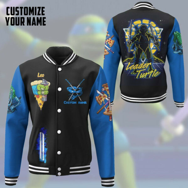 Leonardo TMNT Personalized Name Baseball Jacket for Men & Women | Cartoon Fan Gift