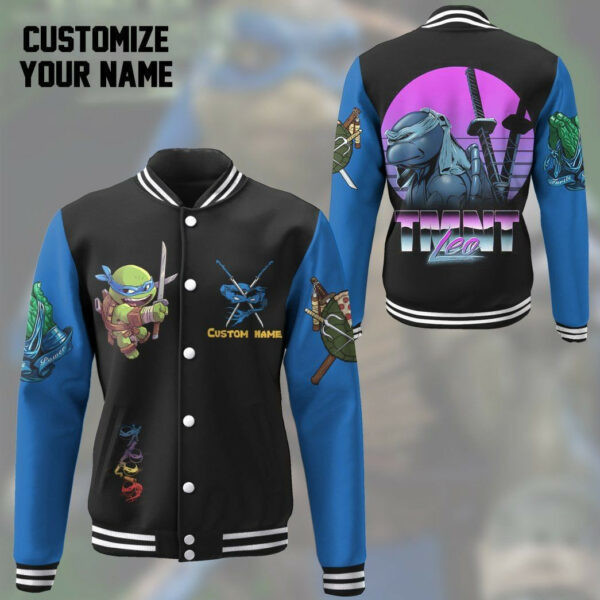 Leonardo TMNT Personalized Name Baseball Jacket for Men & Women | Cartoon Fan Gift