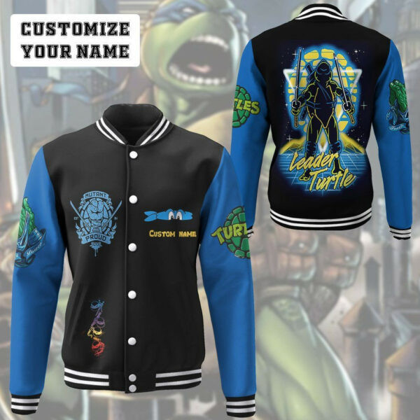 Leonardo TMNT Personalized Name Baseball Jacket for Men & Women | Cartoon Fan Gift