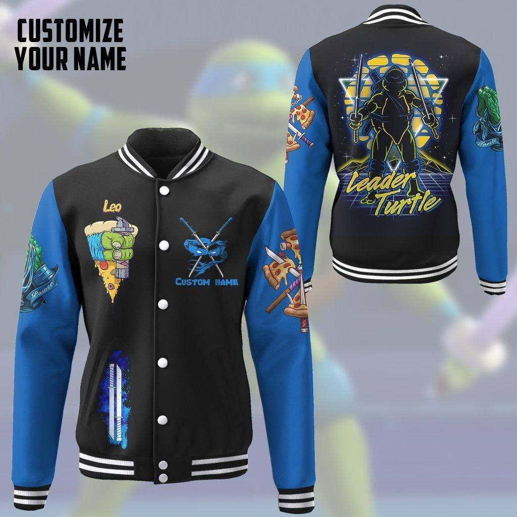 Leonardo TMNT Personalized Name Baseball Jacket for Men & Women | Cartoon Fan Gift