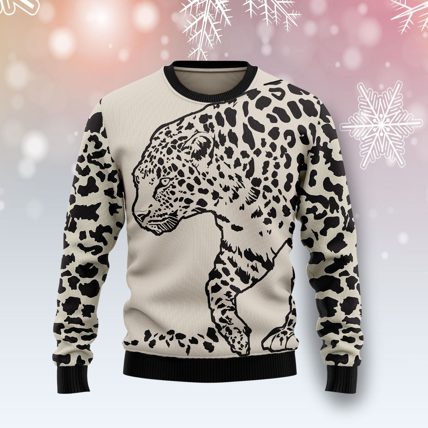 Leopard Pattern Ugly Christmas Sweater, Perfect Holiday Gift