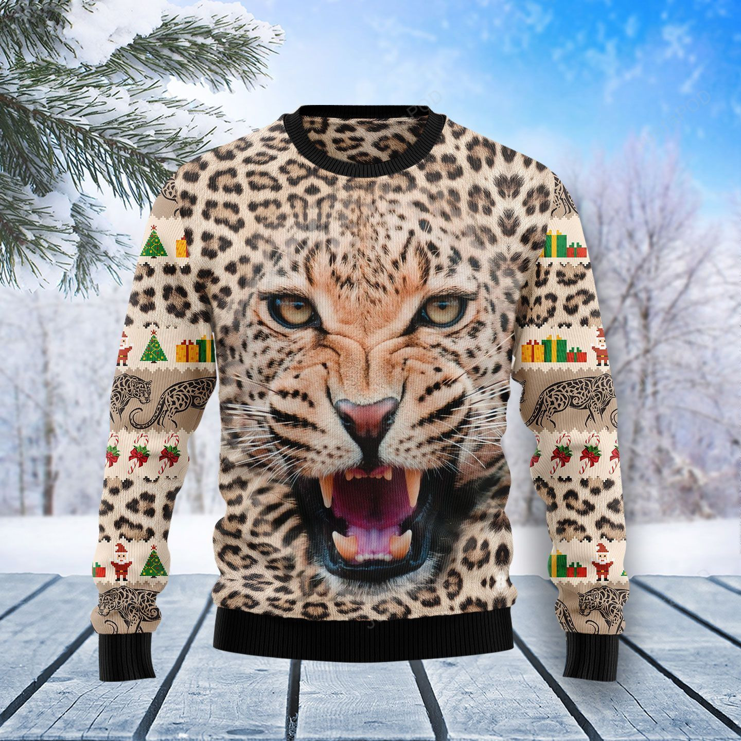 Leopard Ugly Christmas Sweater, Perfect Holiday Gift