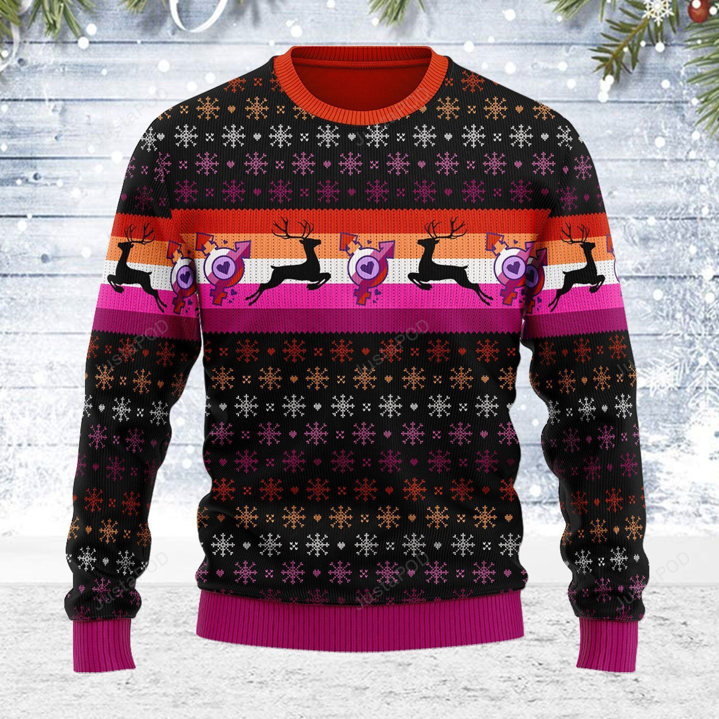 Lesbian Flag Ugly Christmas Sweater, Perfect Holiday Gift
