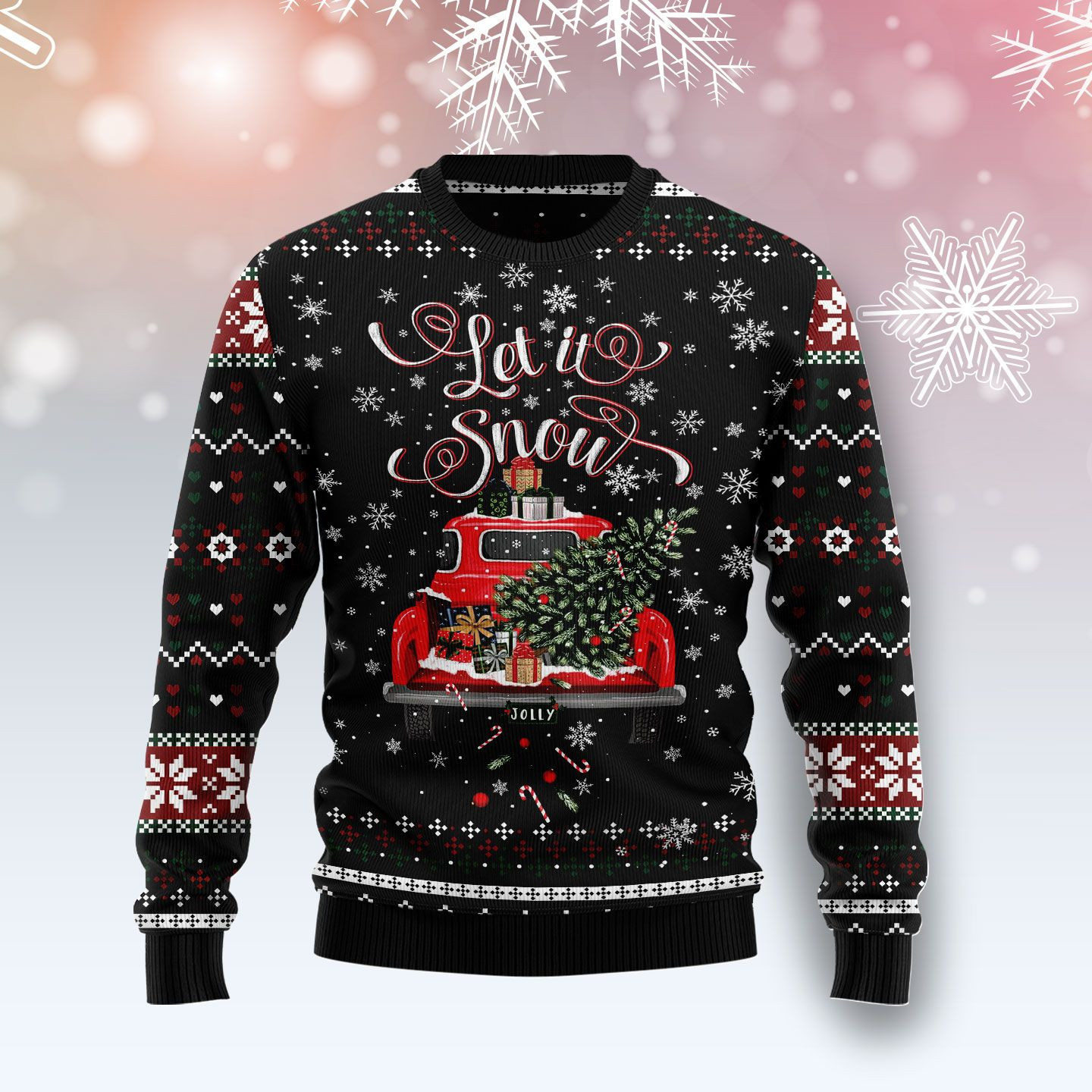 Let It Snow Red Truck Ugly Christmas Sweater, Perfect Holiday Gift