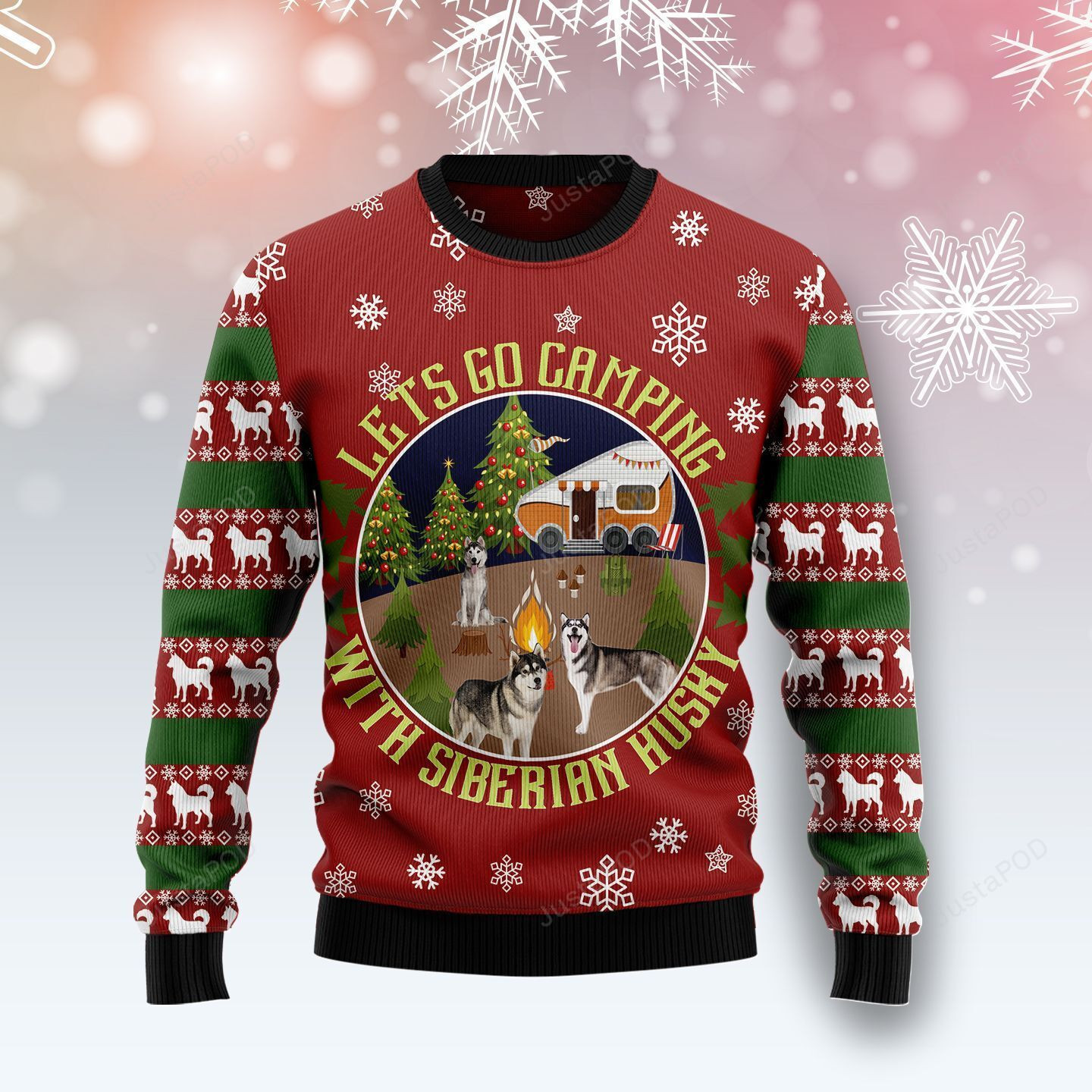 Let?S Go Camping With Siberian Husky Christmas Ugly Christmas Sweater, Perfect Holiday Gift