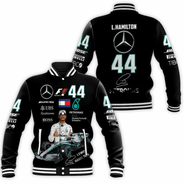 Lewis Hamilton Mercedes Signed Baseball Jacket for Men & Women | Vehicle Brand Fan Gift
