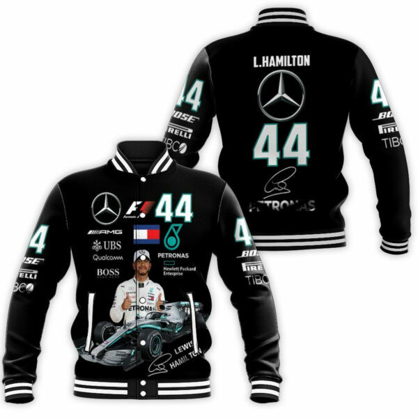Lewis Hamilton Mercedes Signed Baseball Jacket for Men & Women | Vehicle Brand Fan Gift