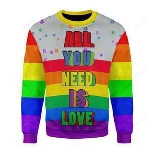Lgbt All You Need Is Love Ugly Christmas Sweater, Perfect Holiday Gift
