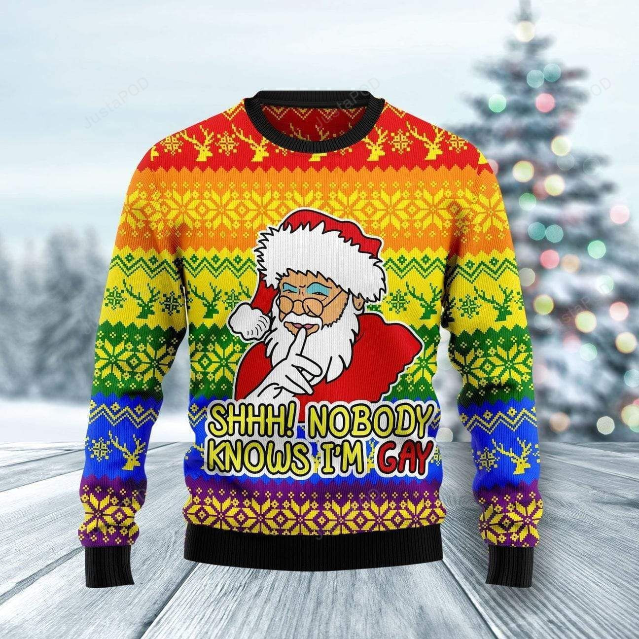 Lgbt Christmas Nobody Knows Im Gay Santa Claus Ugly Christmas Sweater, Perfect Holiday Gift