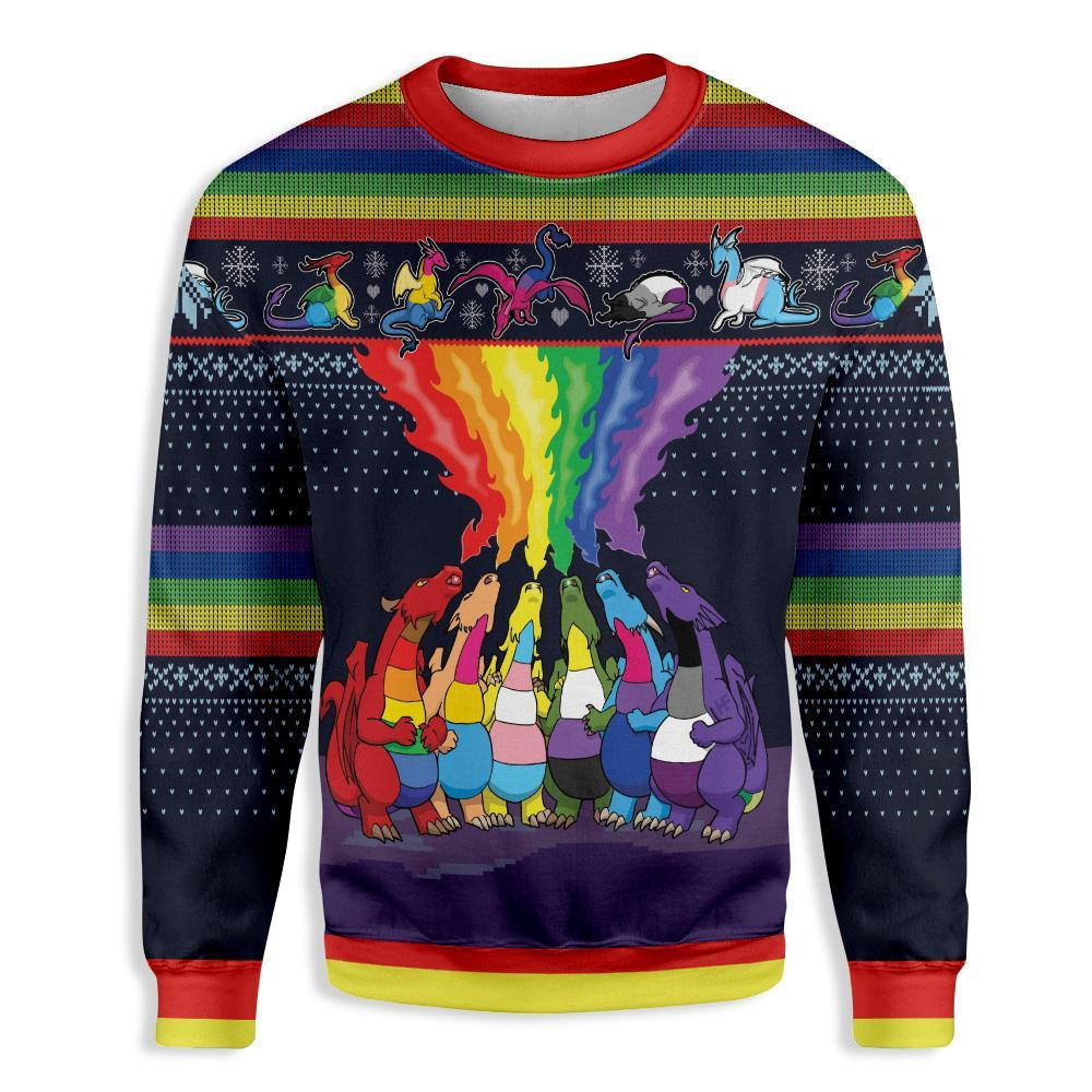 Lgbt Dragon Christmas Ugly Christmas Sweater, Perfect Holiday Gift