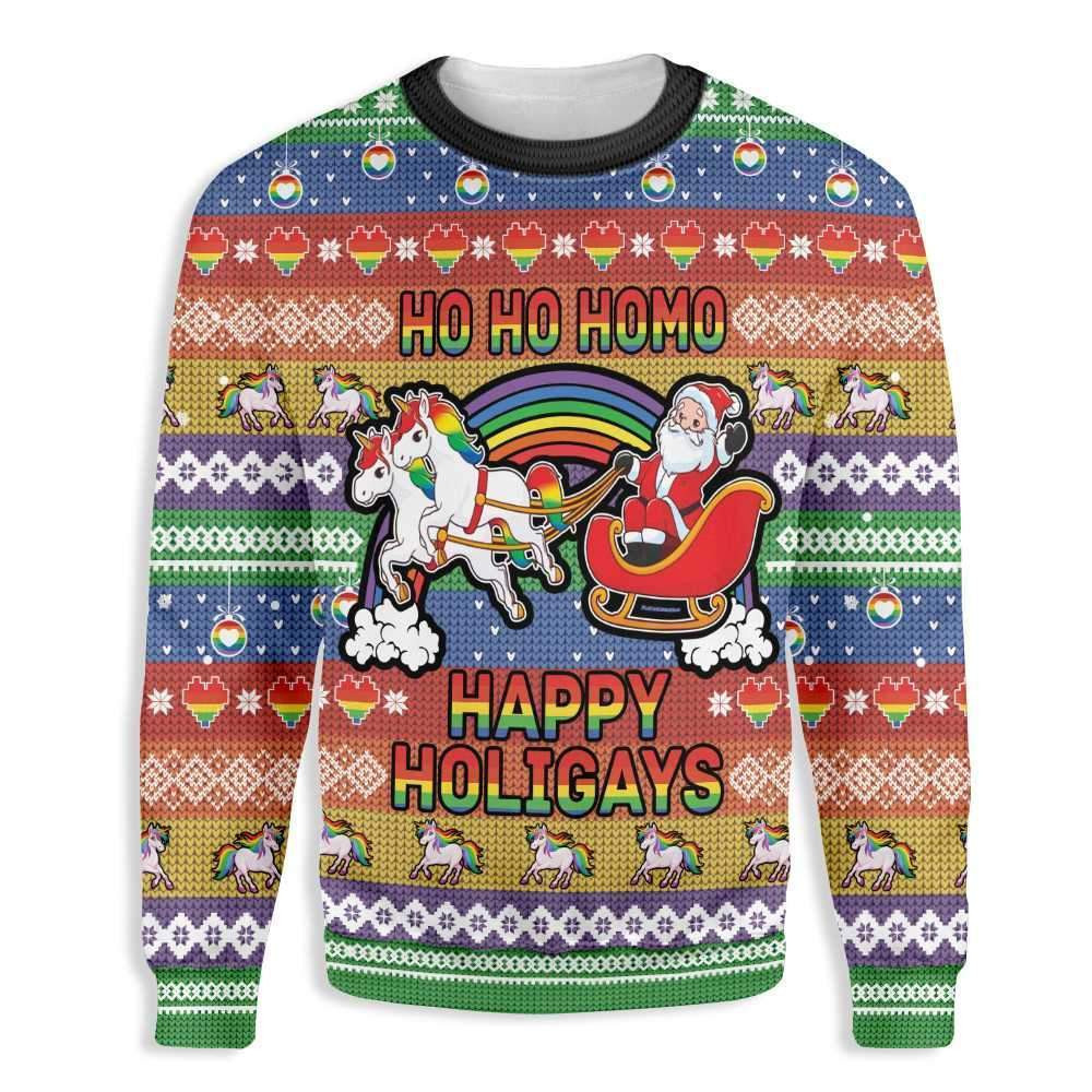 LGBT Ho Ho Ho Homo Happy Holigays Ugly Christmas Sweater, Perfect Holiday Gift