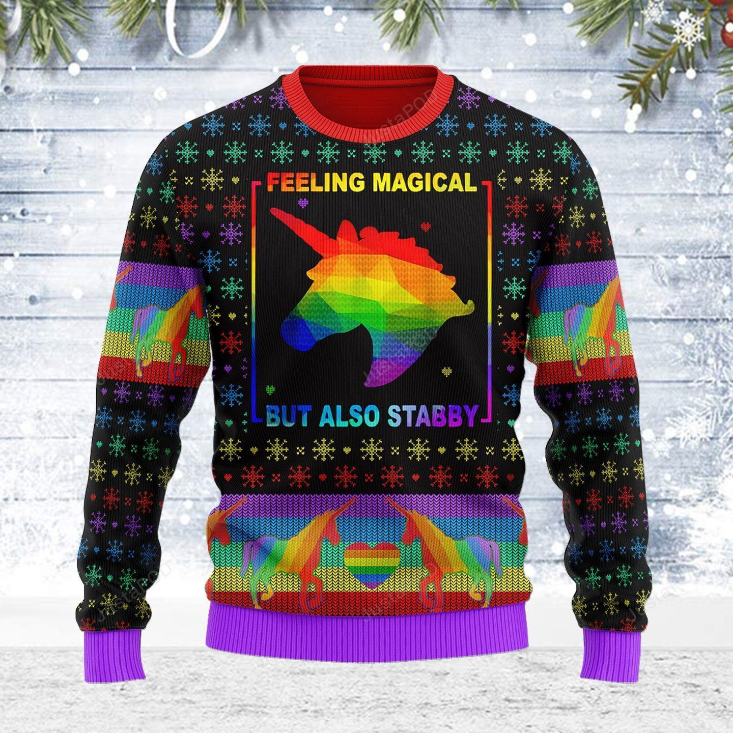 Lgbt Unicorn Feeling Magical But Also Stabby Ugly Christmas Sweater, Perfect Holiday Gift