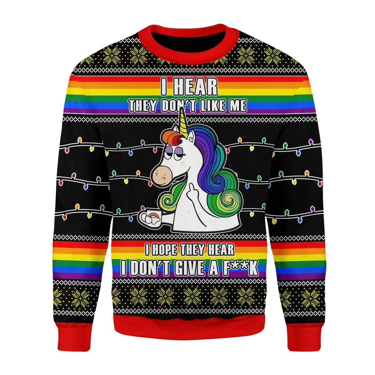 LGBT Unicorn I Dont Give A Fk Ugly Christmas Sweater, Perfect Holiday Gift