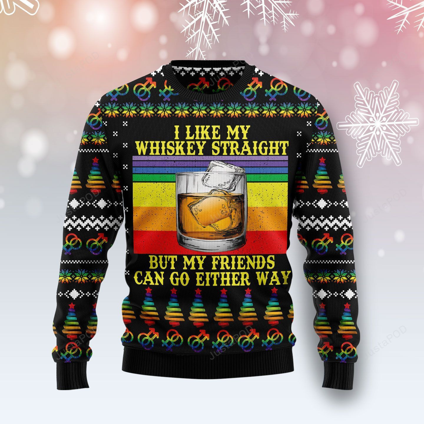 Lgbt Whiskey Straight Ugly Christmas Sweater, Perfect Holiday Gift