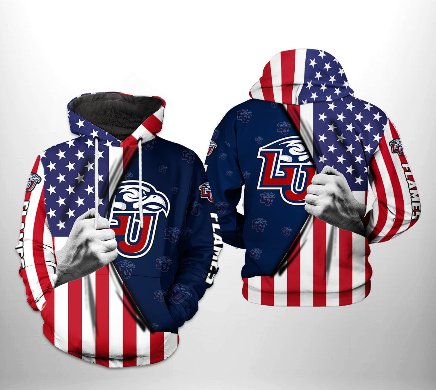 Liberty Flames NCAA US Flag 3D All Over Print Hoodie & Zip Hoodie