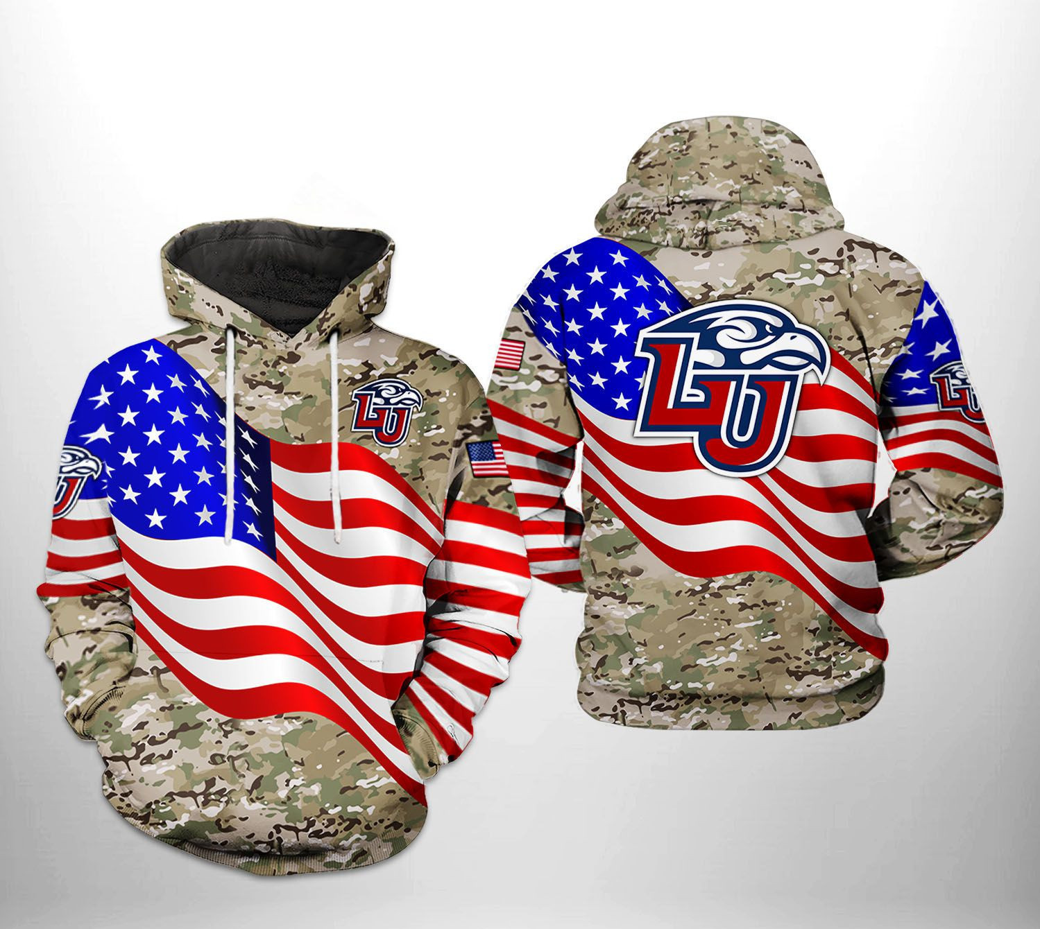 Liberty Flames NCAA US Flag Camo Veteran 3D All Over Print Hoodie & Zip Hoodie