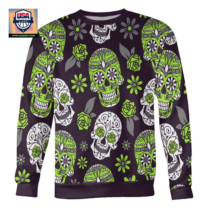 Light Green And Purple Sugar Skull Sweater