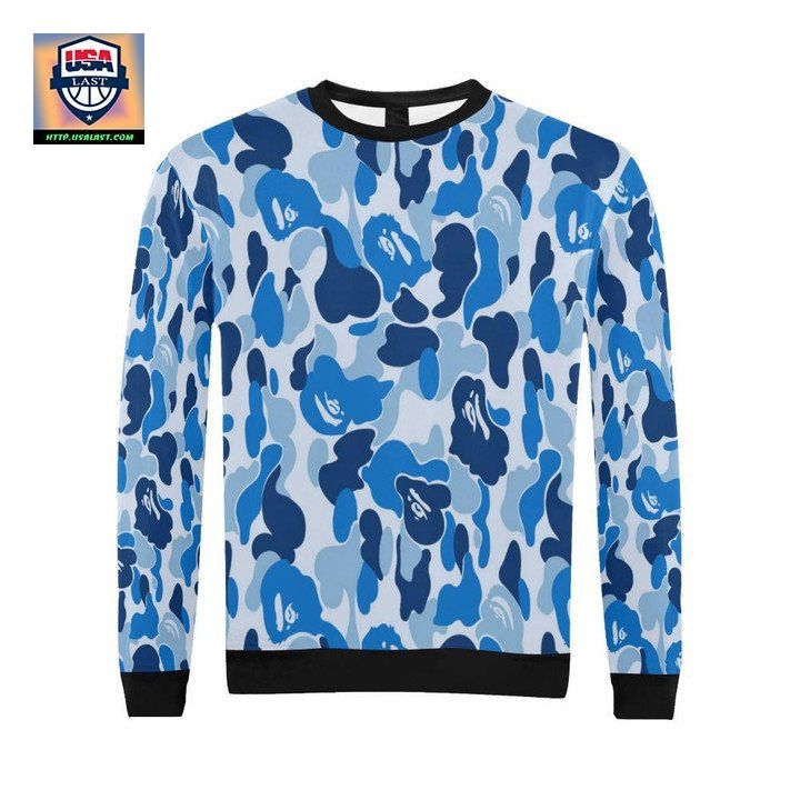 Liu Camoflage Navy Blue All Over Print Crewneck Sweater For Men