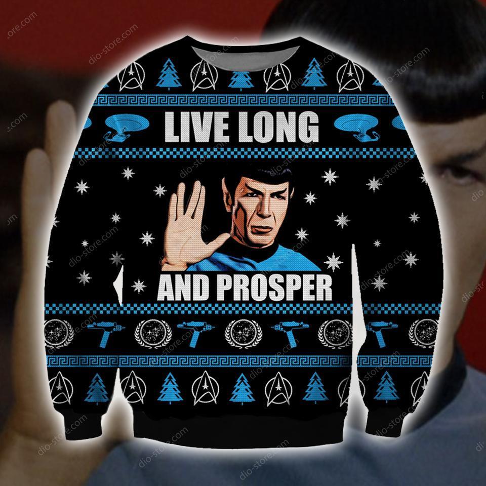 Live Long And Prosper Knitting Pattern 3D Print Ugly Christmas Sweater