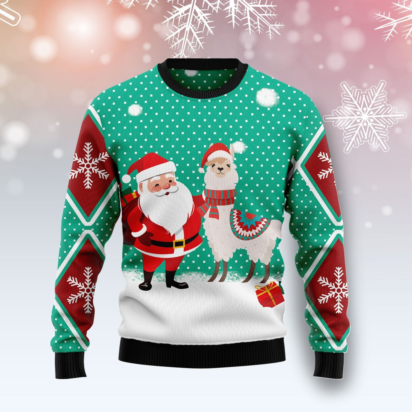 Llama And Santa Xmas Ugly Christmas Sweater, Perfect Holiday Gift
