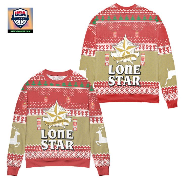 Lone Star The National Beer Of Texas Ugly Christmas Sweater Red