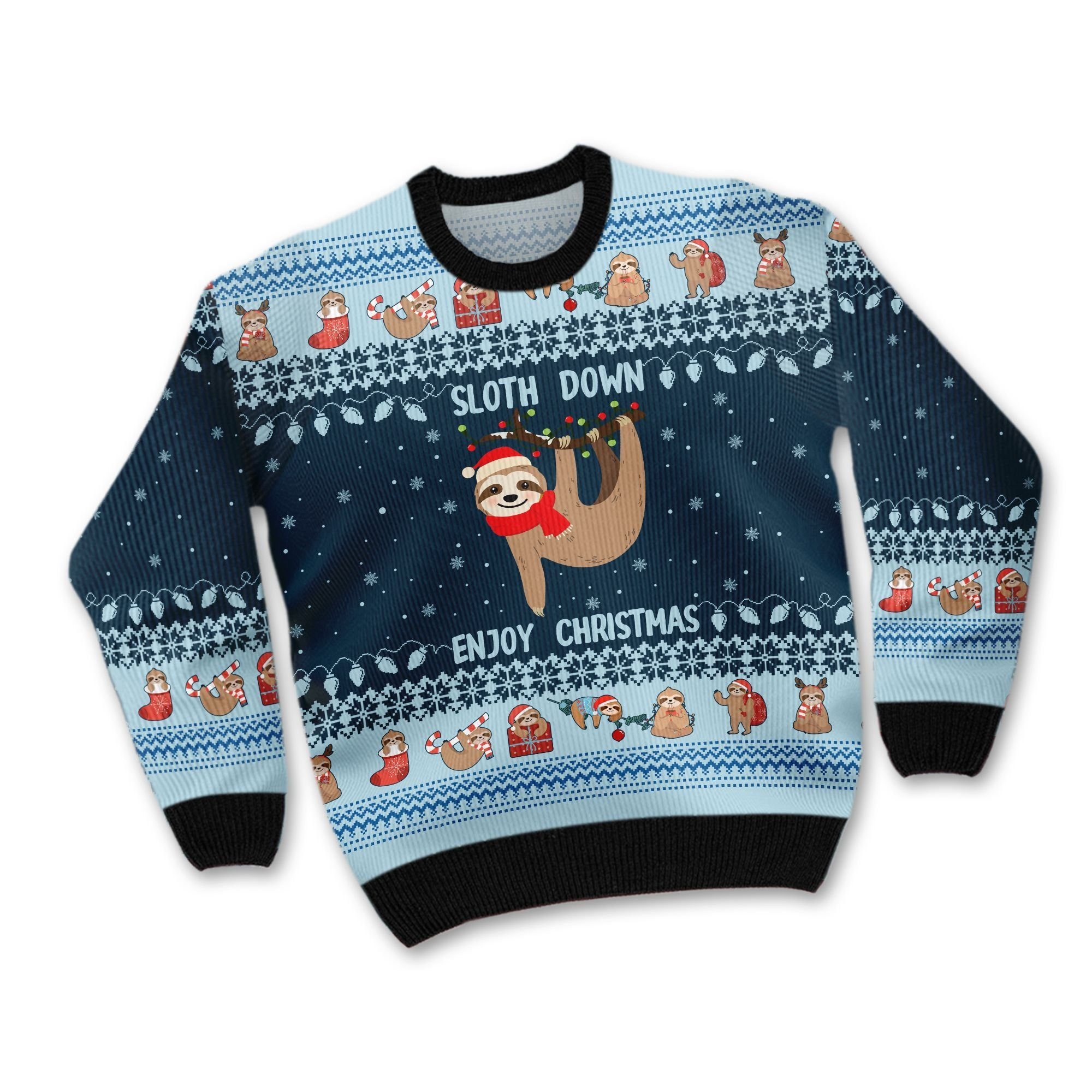 Lonely Sloth Down Enjoy Christmas Noel Pattern For Animal Lovers Unique Gifts Ugly Christmas Sweater, Perfect Holiday Gift - Image 3