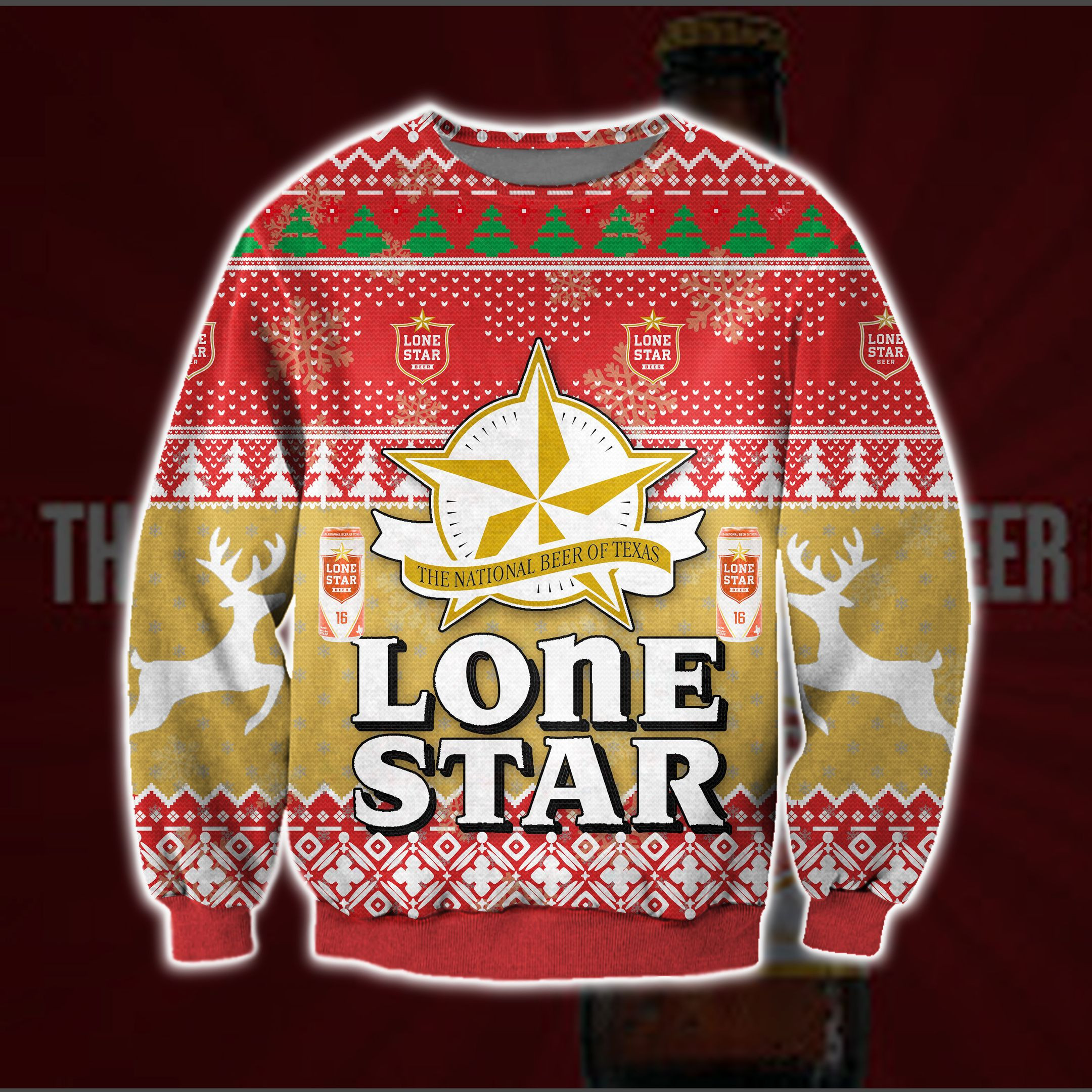 Lonestar Beer Knitting Pattern 3D Print Ugly Christmas Sweater