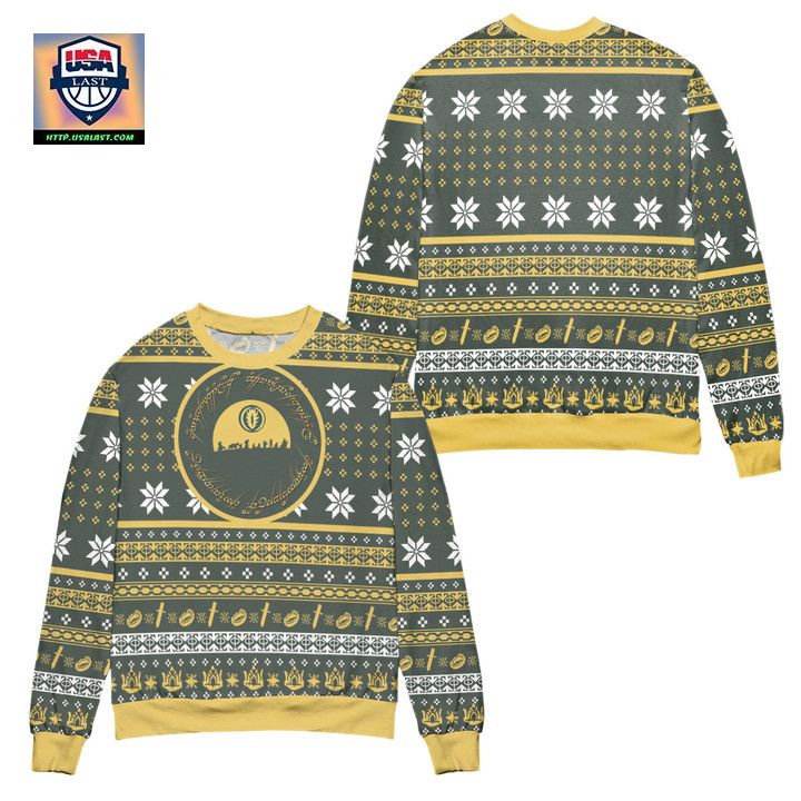 Lord Of The Rings Anneau Seigneur Des Anneaux Snowflake Pattern Ugly Christmas Sweater Green