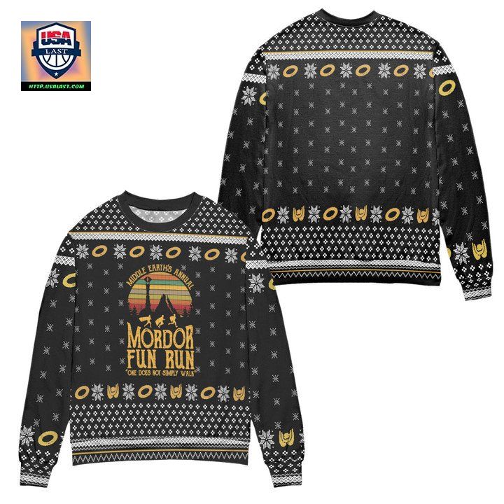 Lord of The Rings Middle Earths Annual Mordor Fun Run Ugly Christmas Sweater Black
