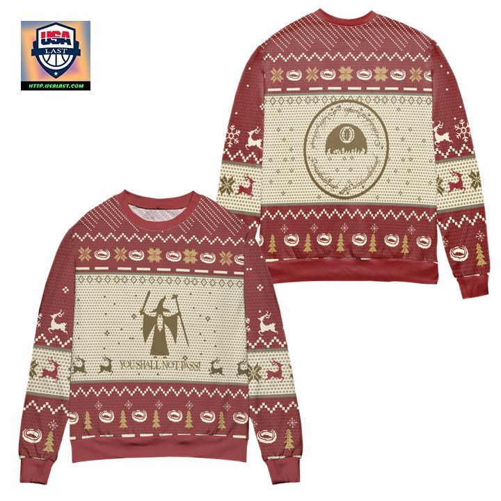 Lord Of The Rings You Shall Not Pass Reindeer Pine Tree Pattern Ugly Christmas Sweater
