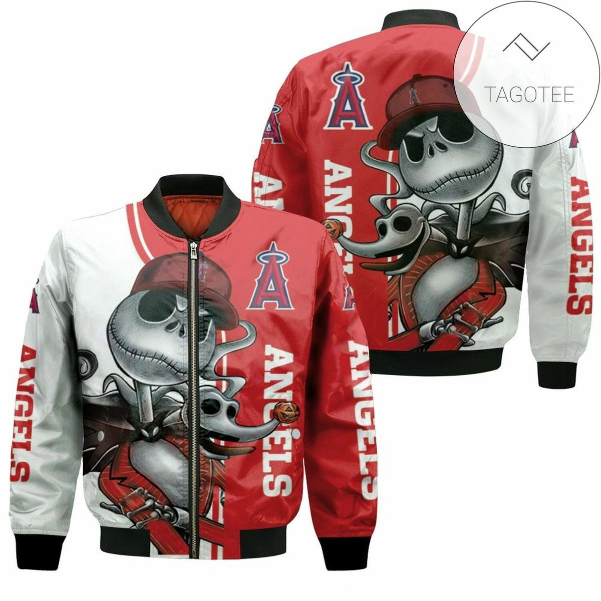 Los Angeles Angels Jack Skellington And Zero Bomber Jacket | MLB Team Jacket for Men & Women | Baseball Fan Gift