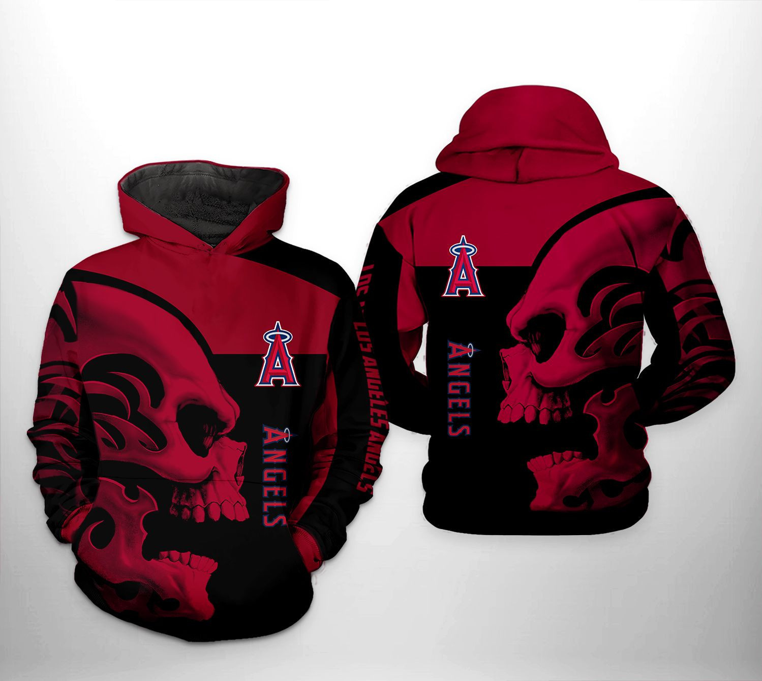 Los Angeles Angels MLB Skull 3D All Over Print Hoodie & Zip Hoodie