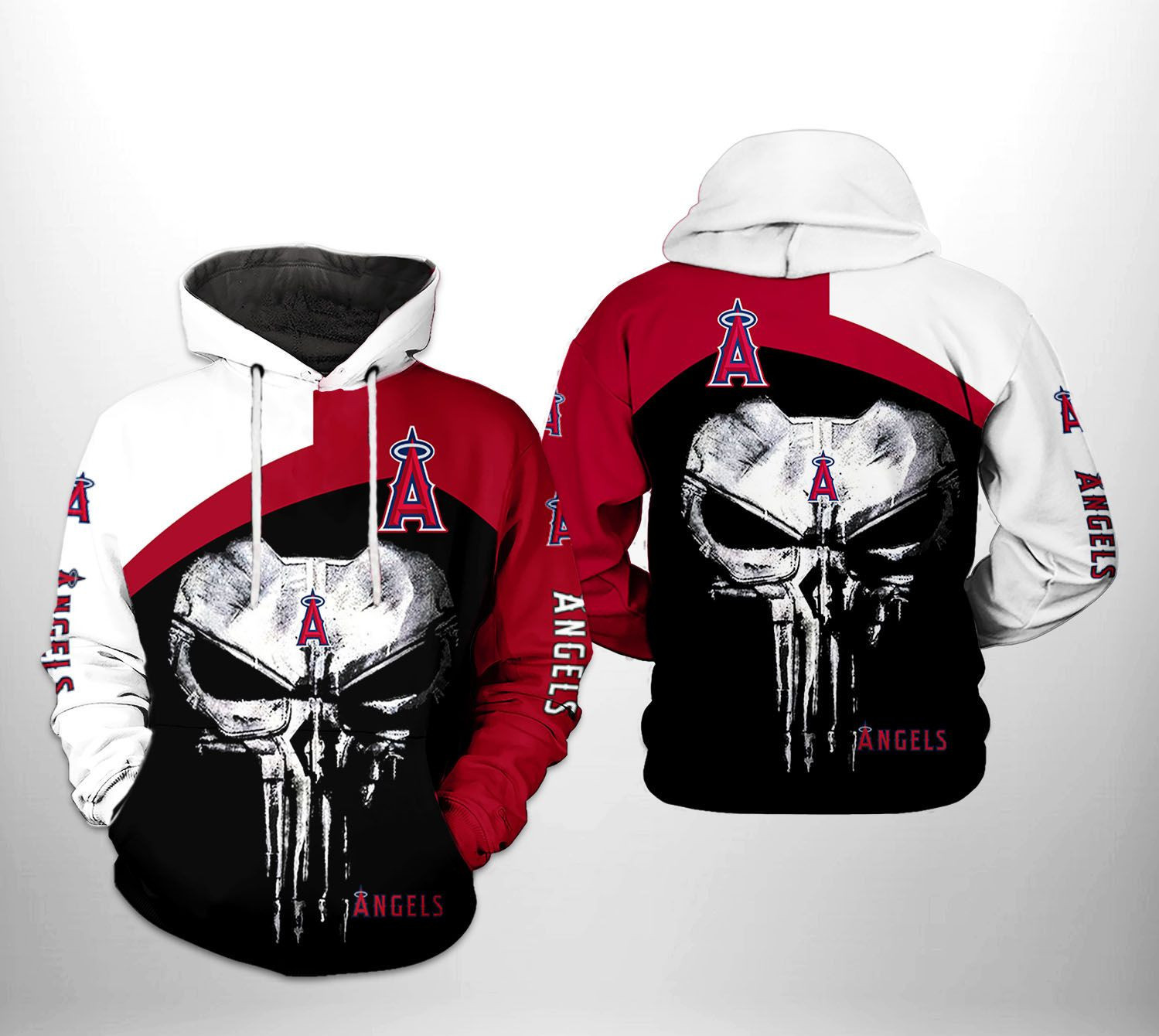 Los Angeles Angels MLB Skull Punisher 3D All Over Print Hoodie & Zip Hoodie