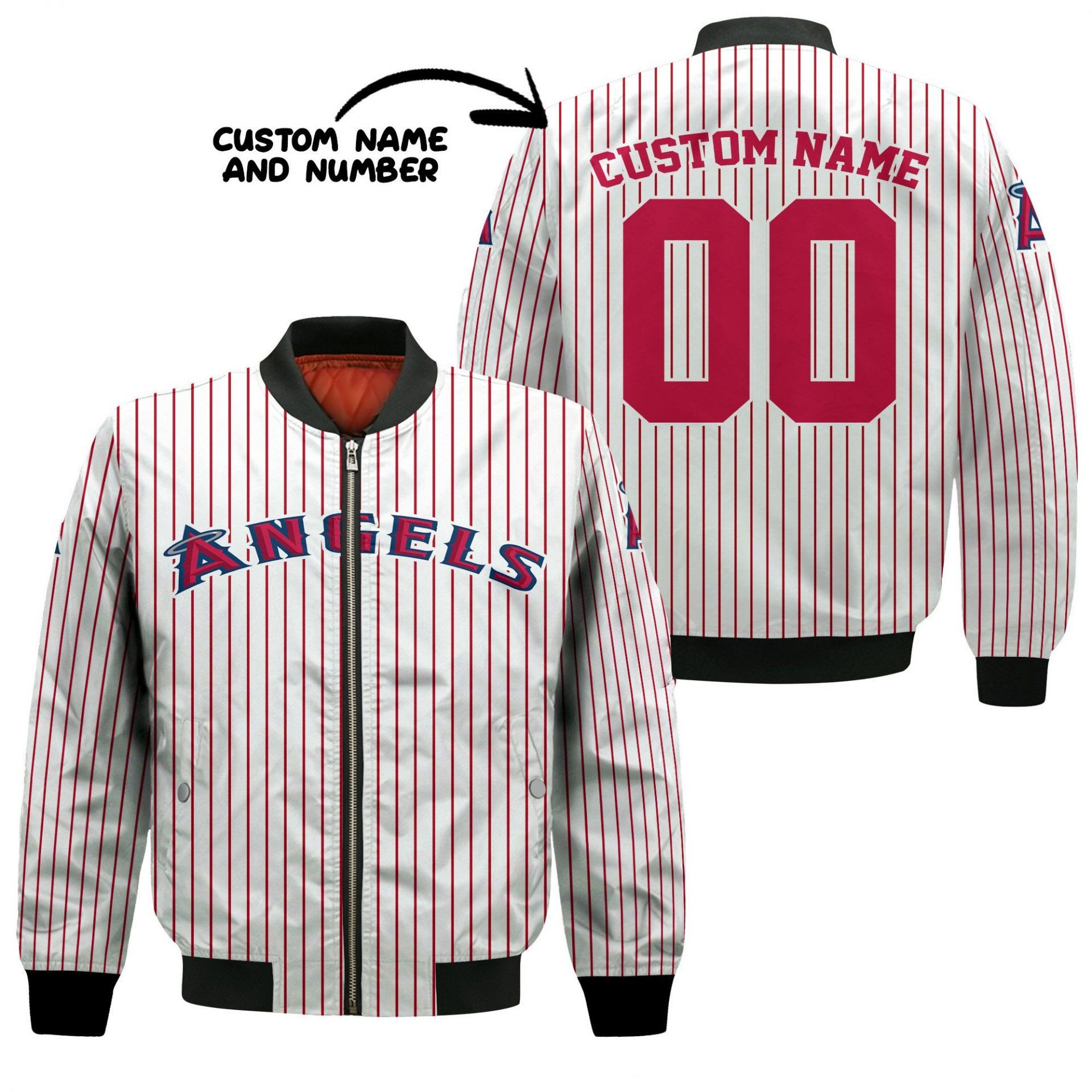 Los Angeles Angels Personalized Name Number Stripes Bomber Jacket | MLB Team Jacket for Men & Women | Baseball Fan Gift