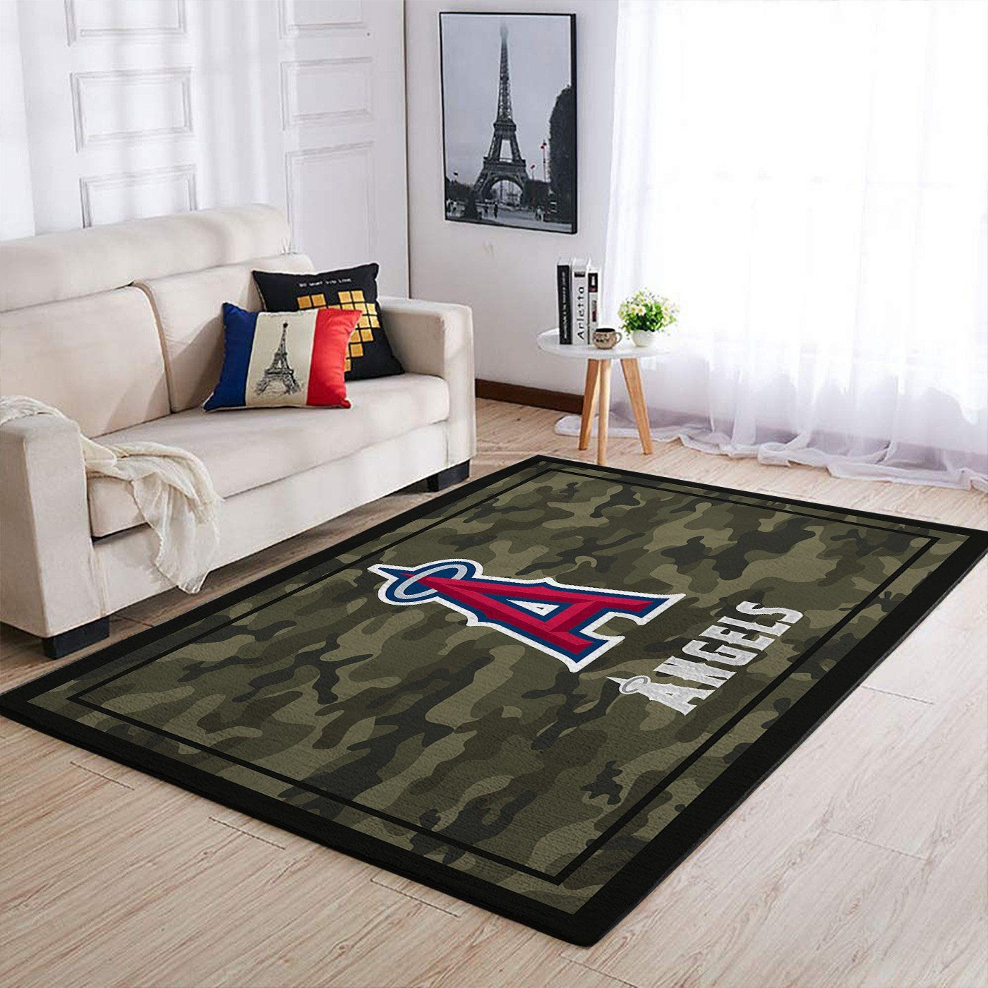 Los Angeles Angels Team Logo Camo Rectangle Area Rug – Full Print Carpet For Living Room & Bedroom Home Decor