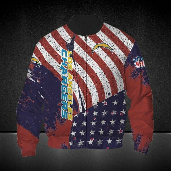 Los Angeles Chargers American Flag Bomber Jacket | NFL Team Jacket for Men & Women | Football Fan Gift