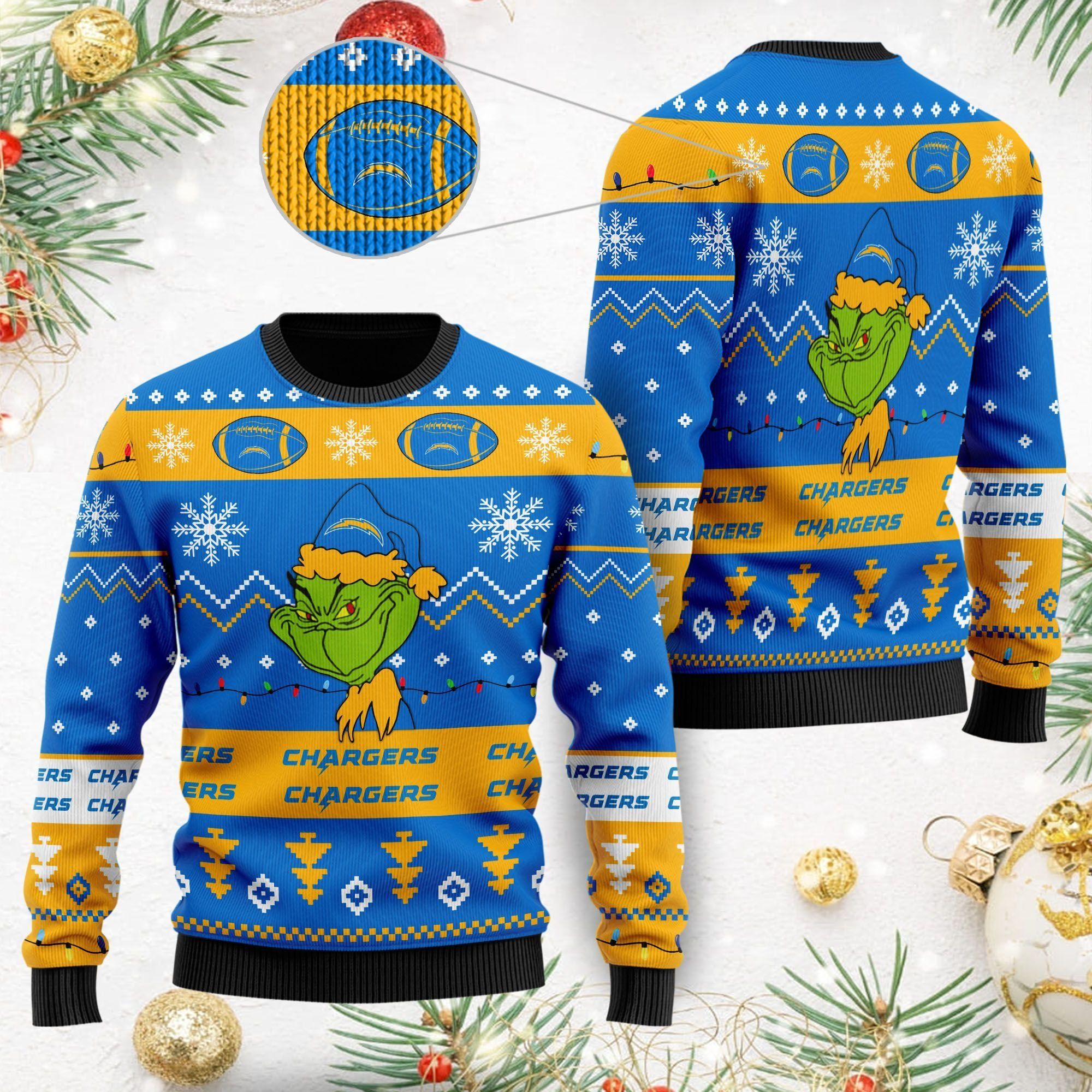 Los Angeles Chargers American NFL Football Team Logo Cute Grinch 3D Men And Women Ugly Christmas Sweater For Sport Lovers On Christmas Days