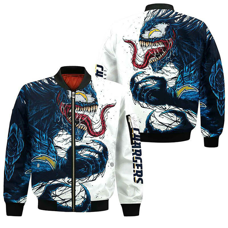 Los Angeles Chargers Black Blue Monster Bomber Jacket | NFL Team Jacket for Men & Women | Football Fan Gift